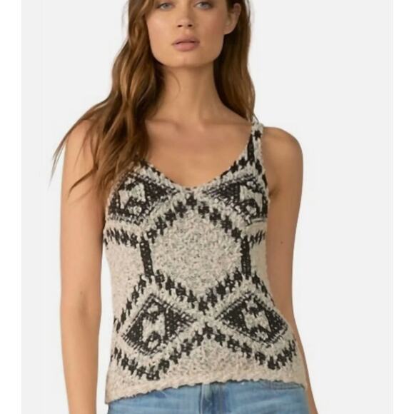 Elan Size S V-Neck Aztec Print Geometric Sweater Tank Swank Top Casual Boho - Picture 1 of 10